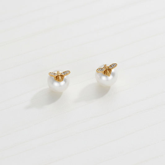 Worker Bee Pearl Stud Earrings