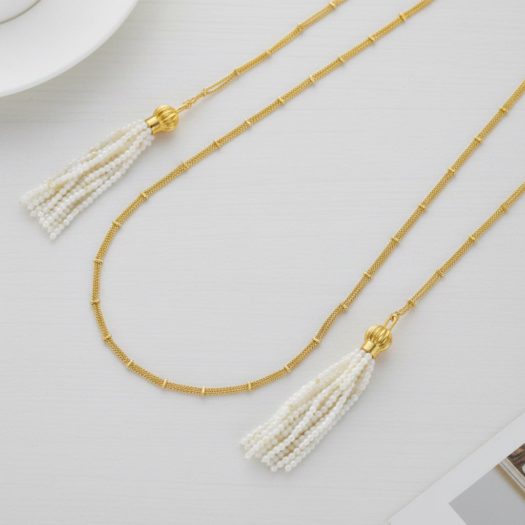 Mother-of Pearl Bead Tassel Long Necklace
