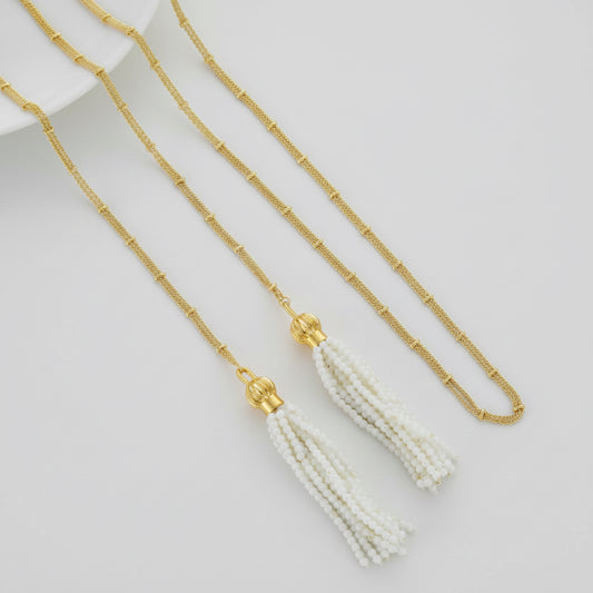 Mother-of Pearl Bead Tassel Long Necklace