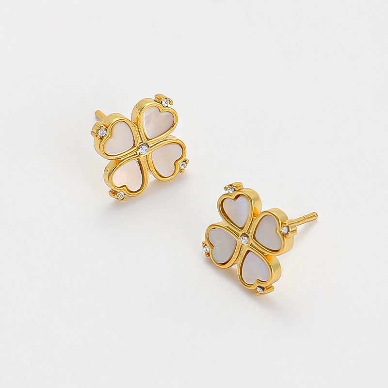 White Lucky Clover Earrings