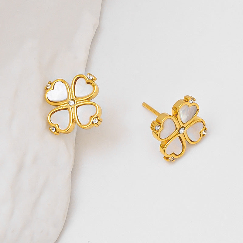 White Lucky Clover Earrings