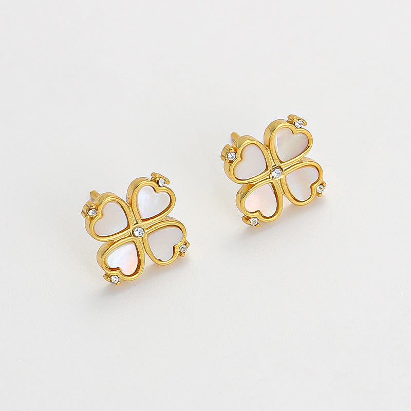 White Lucky Clover Earrings