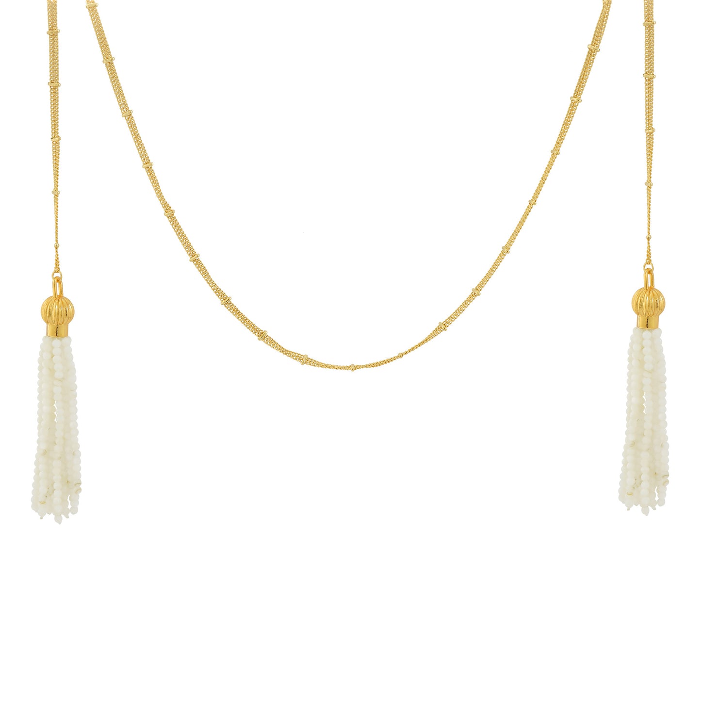 Mother-of Pearl Bead Tassel Long Necklace