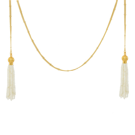 Mother-of Pearl Bead Tassel Long Necklace
