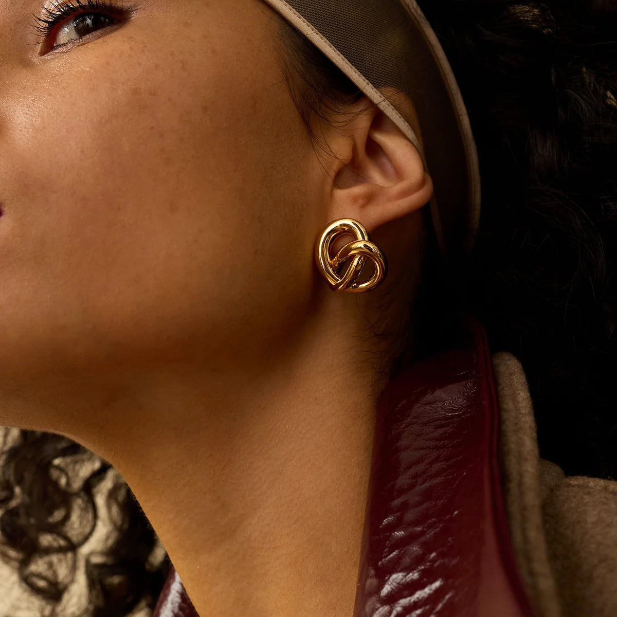 Golden Pretzel Stud Earrings